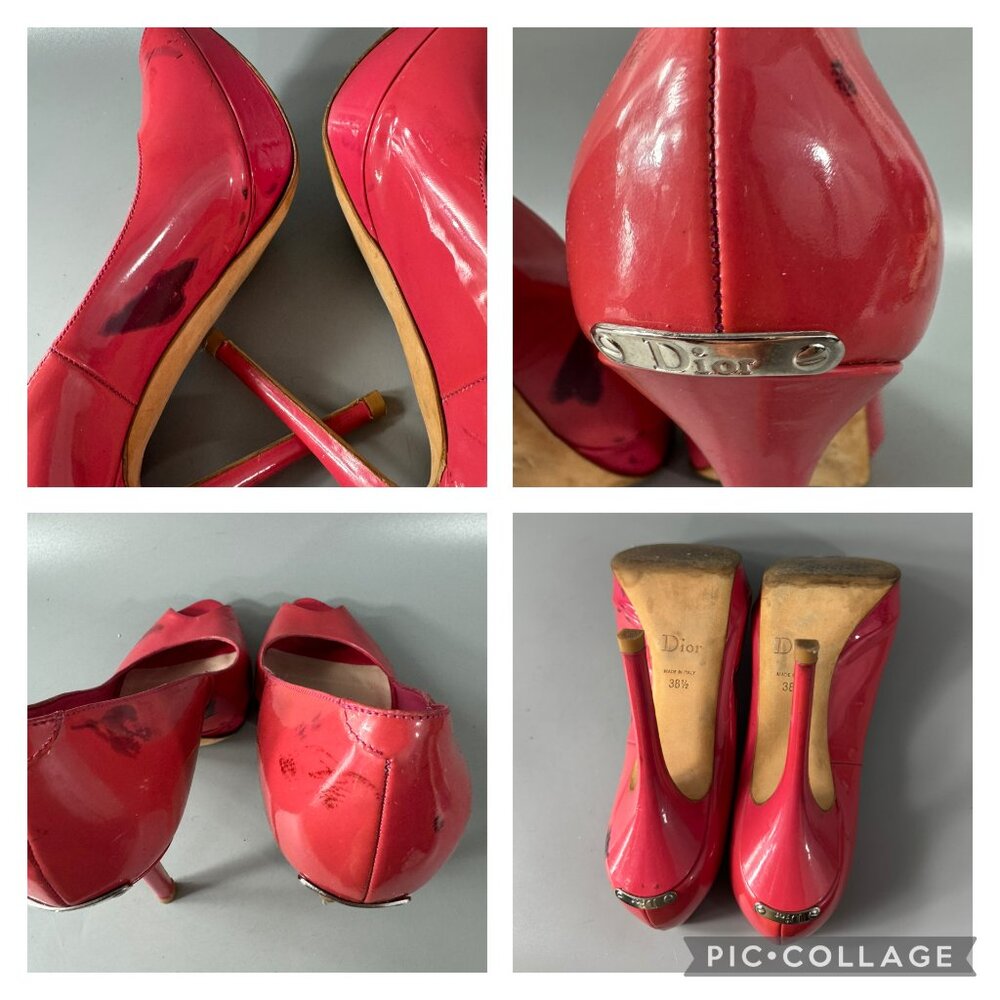 Dior Miss Dior Pink Coral Patent Leather Peep Toe Stiletto Heels Pumps size 38.5 - Picture 13 of 13